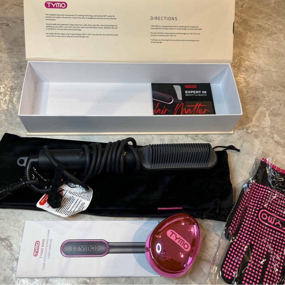 TYMO Ring Hair Straightening Comb Black Brush 5 Temp Anti-Scald Fast Heating - Picture 12 of 14